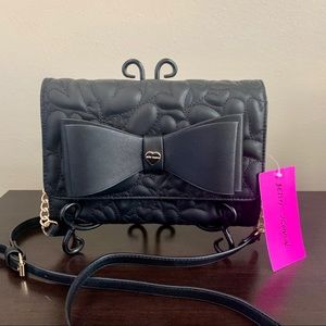 Betsey Johnson Black Bow Crossbody Purse w/Hearts